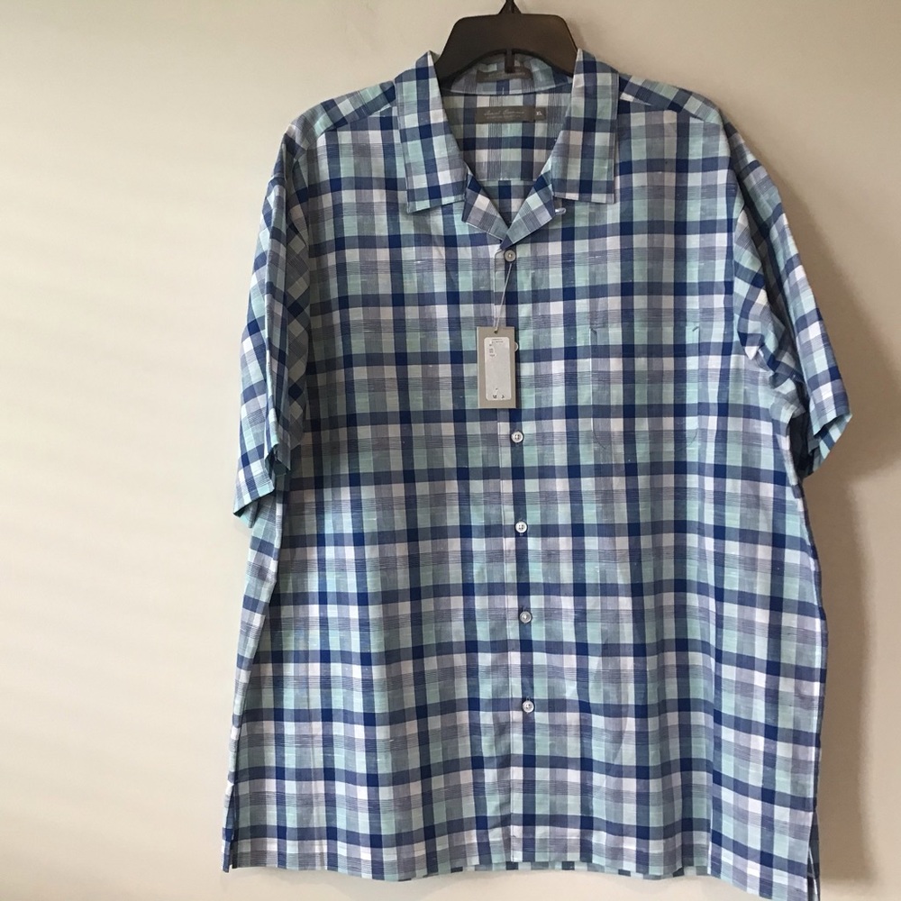 Shirt XL Plaid Blue Aqua NWT Daniel Cremieux Signature Collection